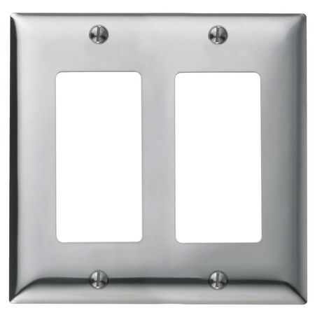 HUBBELL WIRING DEVICE-KELLEMS Wallplates and Boxes, Metallic Plates, 2- Gang, 2) Decorator Openings, Standard Size, Chrome Plated Steel SCH262